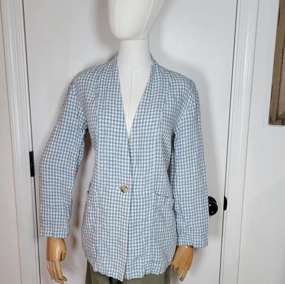 Madewell 100% Linen Oversized Collarless Gingham Blazer Size XS - Picture 1 of 11